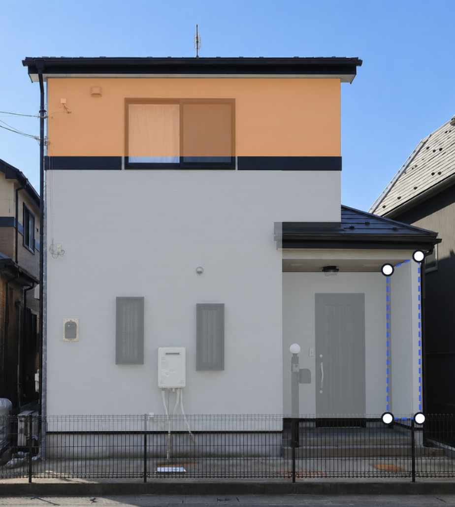 斜めの部分を頂点編集で選択する操作画面